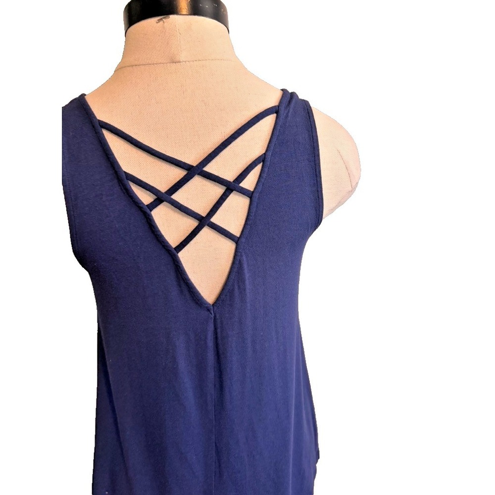 Lilly Pulitzer KRISTEN TOP Lapis Navy Blue XS Tank Cris Cross Summer Travel Sun - Picture 5 of 12